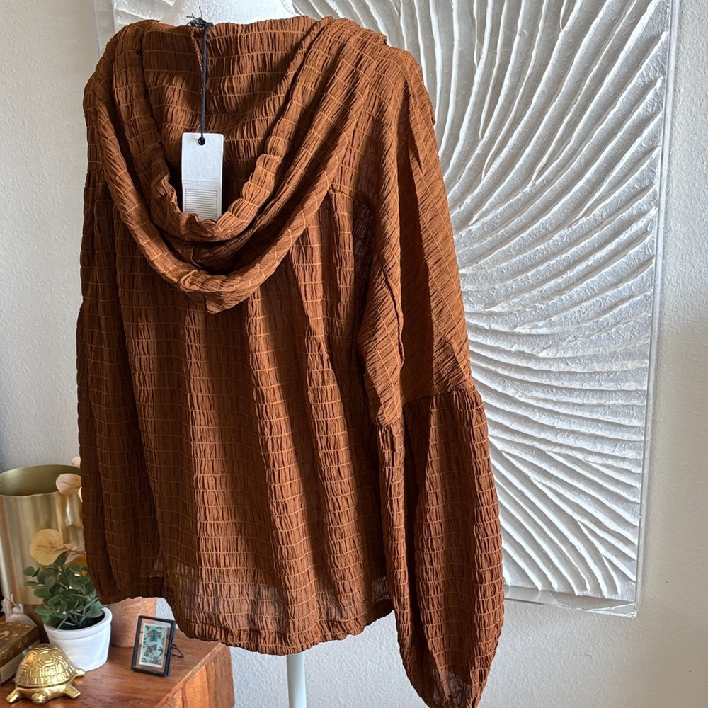 Cinnamon Smocked Button Up Hoodie Top - Picture 9 of 12